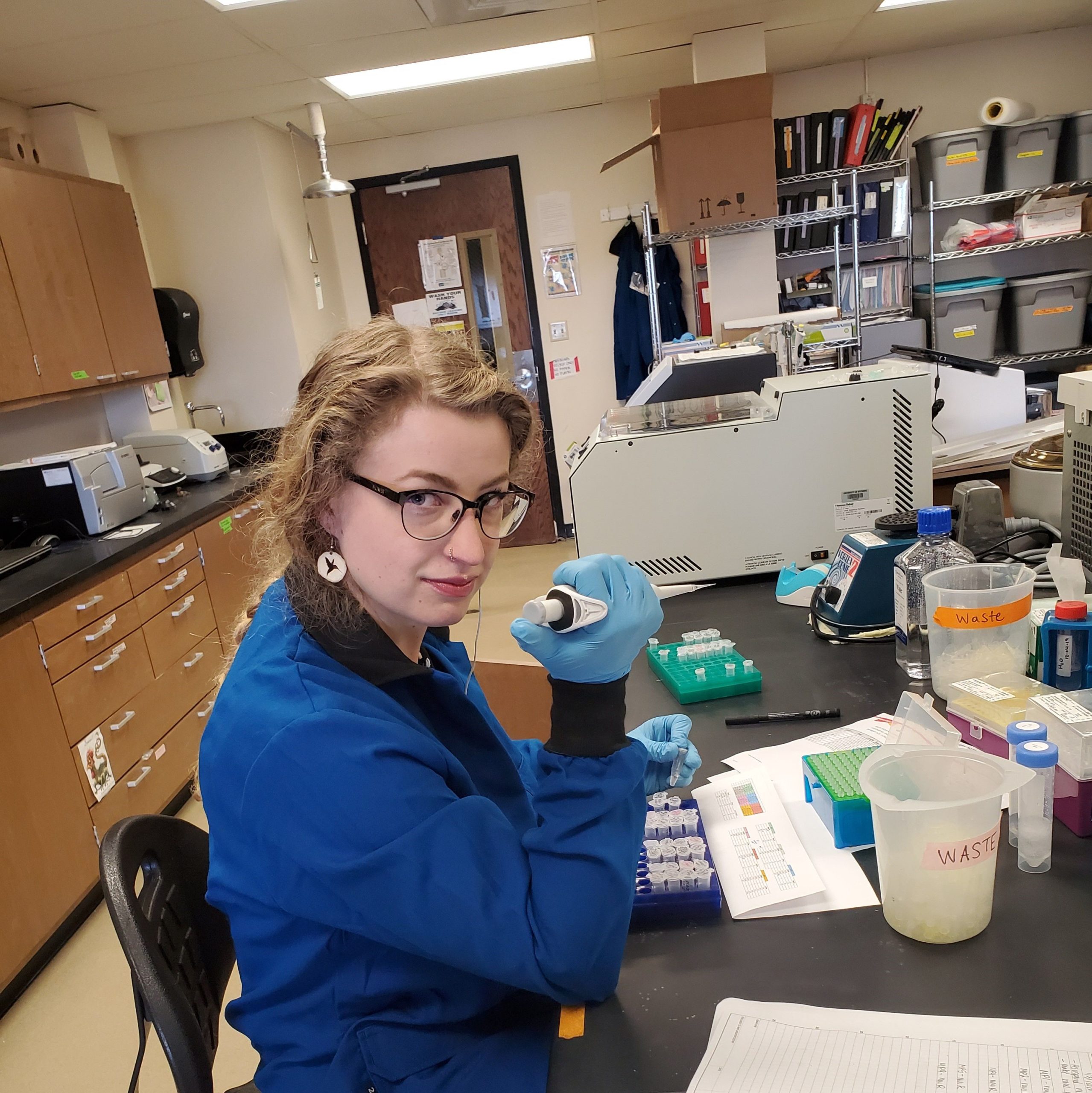 Megan working in lab